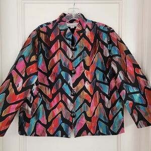 VTG Caroline Rose Embroidered Colorful Patchwork Silk Blend Abstract Jacket. S